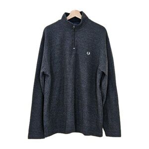 Fred Perry Polo Sweater Mens XL Gray LS 1/4 Zip Mock Neck Classic Cottagecore